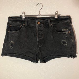 LEVI'S CHARCOAL GREY DISTRESSED DENIM SHORTS